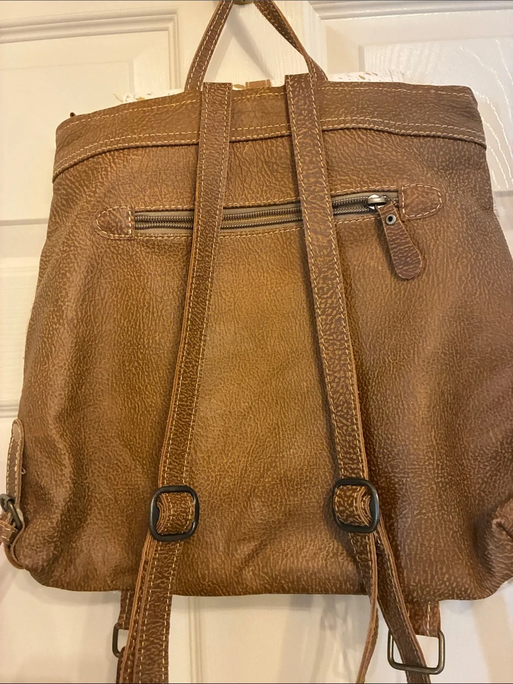 Myra Bag White Backpack with Gold‎ Speckle and Brown Trim